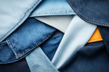 A geometric representation of a denim pocket, with bold stitching details and subtle shading