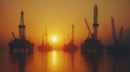 Obraz premium Refinery at sunset. Oil Rig.