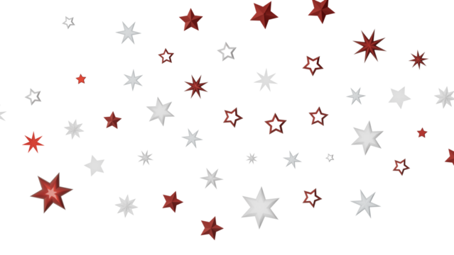 A simple abstract design with red and white stars on a black background.