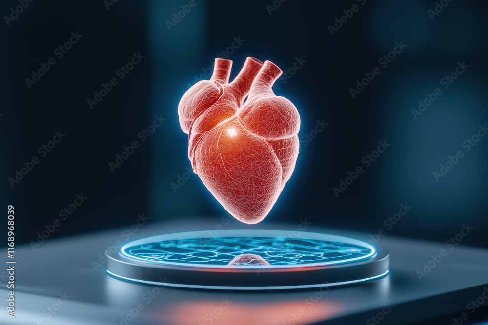 Poster holographic heart model displayed in laboratory setting