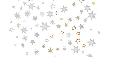 Abstract background with a pattern of scattered white and gold stars on a black background.