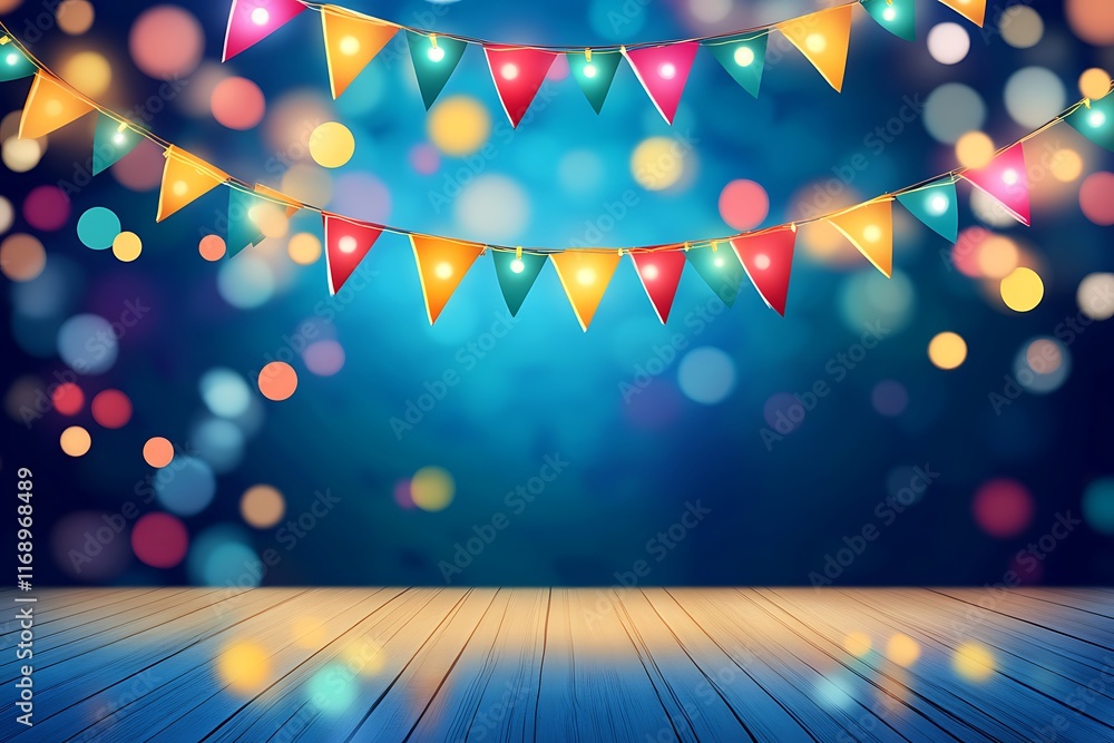 Aufkleber party - colorful bokeh and retro string lights in festive background