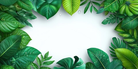Fototapeta premium Lush green leaves creating a vibrant border design