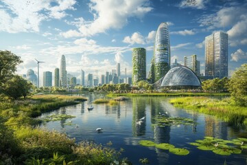 Eco Friendly Cityscape Modern Architecture Green Buildings