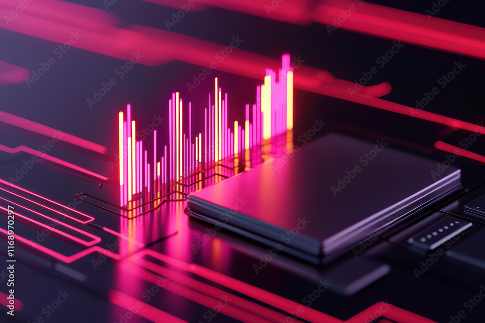 Poster vibrant display of holograms and data visualization