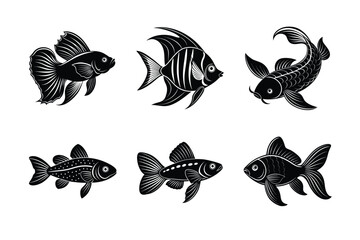 Fish domestic animal silhouette vector bundle