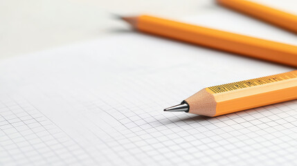close up of orange pencils on grid paper background