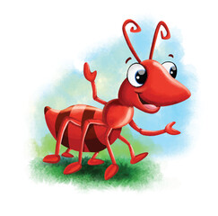 Cute cartoon hand drawn vector water color funny ant.