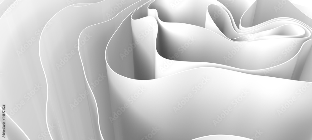 Poster Closeup of a white fabric drape, with soft folds and shadows, creating an abstract and elegant pattern.
