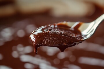 Melted Chocolate Dripping From A Spoon