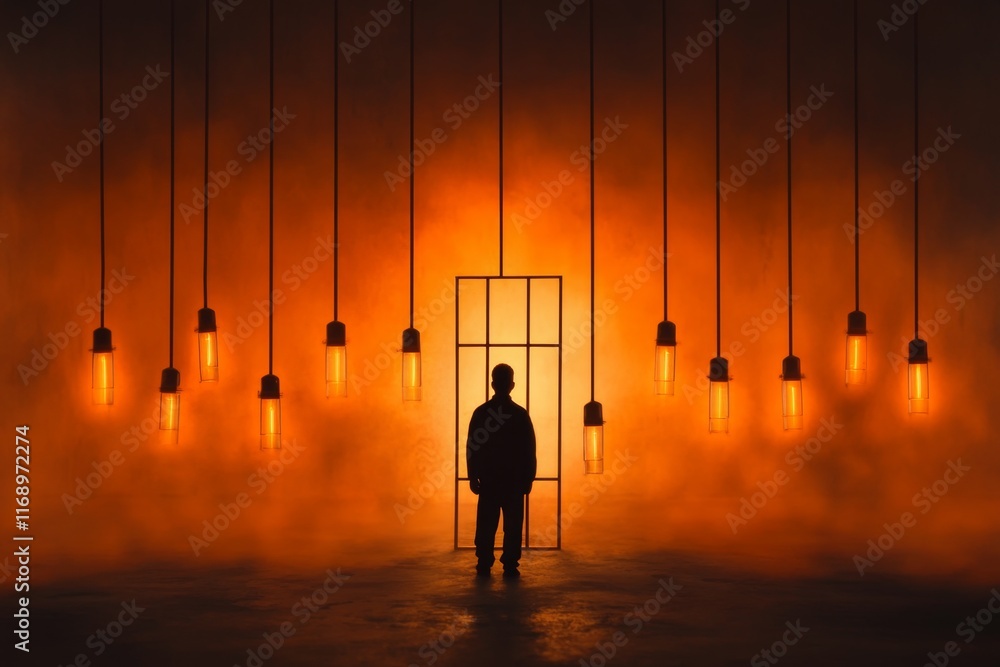 Poster A pixel art jail scene with a tiny prisoner pacing inside a cell, surrounded by animated flickering lights