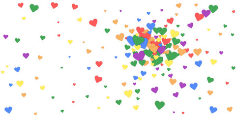 Rainbow colored scattered hearts. LGBT valentine