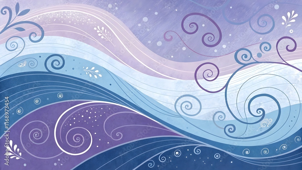 Poster abstract waves in cool colors with swirling patterns.