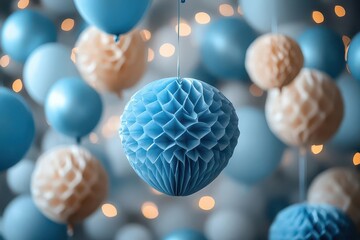 cheerful party banner adorned with blue balloons radiating a festive atmosphere designed to celebrate special moments and events featuring playful designs that evoke joy and excitement