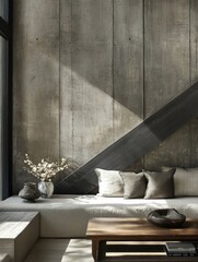 Modern Minimalist Living Room Interior Design With Concrete Wall