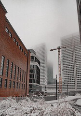 winter in the modern urban center of bratislava