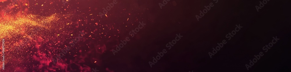 Poster dynamic abstract background with vibrant red and orange particles in dark space