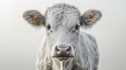 curious white calf looking directly at viewer with soft fur