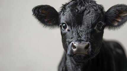 curious black and white calf looking directly at viewer with big eyes