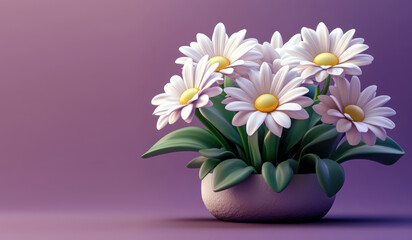 3D Daisy Bouquet on Purple