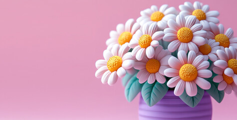 3D Daisy Bouquet on Purple