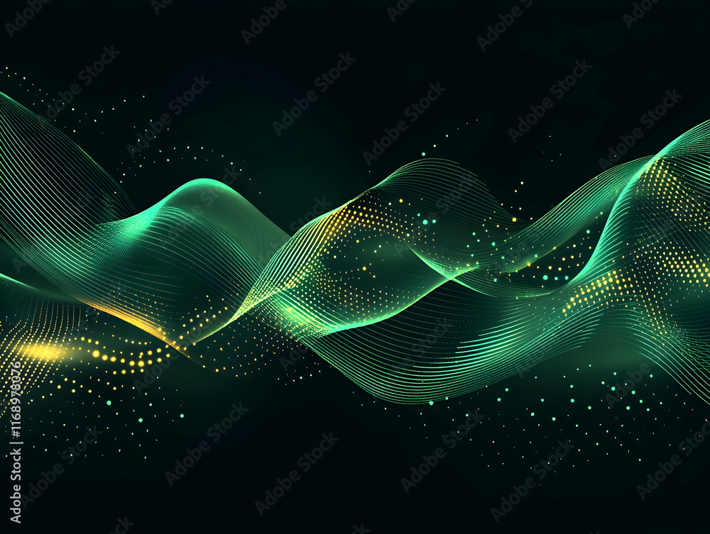 Poster abstract green vector background with wavy lines and white space for text, a light and fresh design 