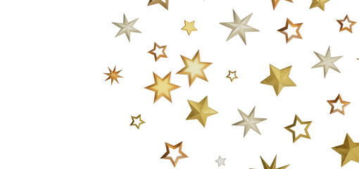 A scattering of golden stars on a black background. The stars are of varying sizes and have a shiny, glittery texture. The image evokes a sense of wonder, magic, and celebration.