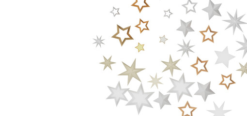 Abstract background with a cluster of white and gold stars against a black background.