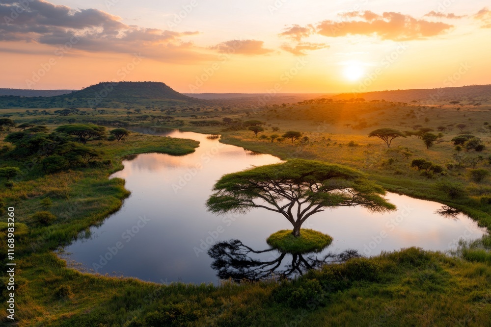 Poster a tranquil izba during the golden hour, with soft light creating long shadows across the landscape