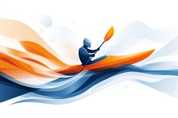 A geometric design of a single kayak with waves underneath, in soft gradient colors