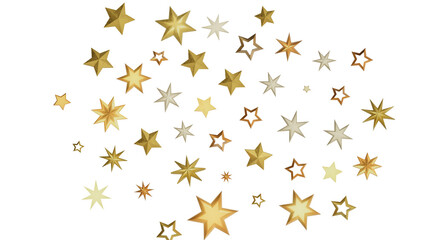 A dark background with a collection of gold stars of varying sizes in an abstract pattern.