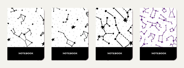 Exercise book cover with constellations and