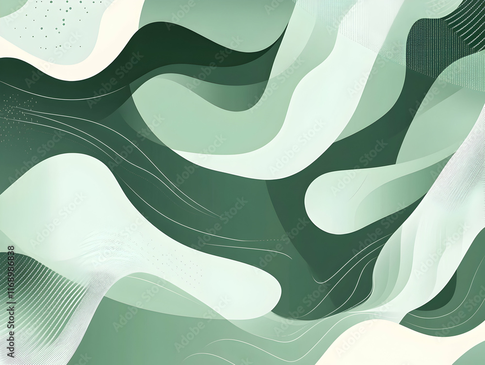 Poster abstract green vector background with wavy lines and white space for text, a light and fresh design 