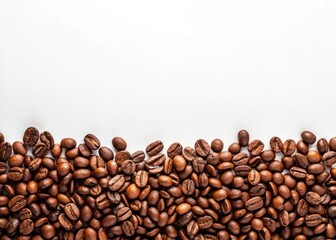 Minimalist Coffee Bean Border on White Background - Stock Photo