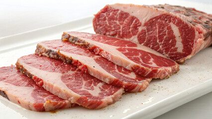 Fototapeta premium raw meat on a plate isolated on white