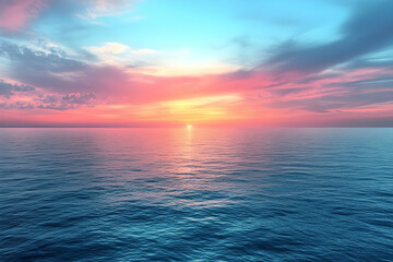 Obraz premium Vibrant sunset over calm ocean.