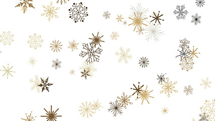 Snowflakes - new year pattern. Christmas theme, golden openwork shiny snowflakes, star, 3D rendering.