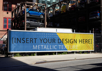 Billboard Mockup  in New York Parking Lot. Metal Texture.