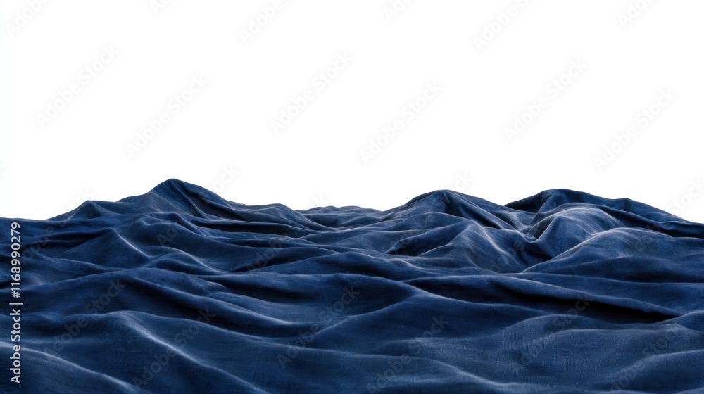 Poster dynamic blue fabric waves studio setting digital art minimalist background high-angle view fluid mot