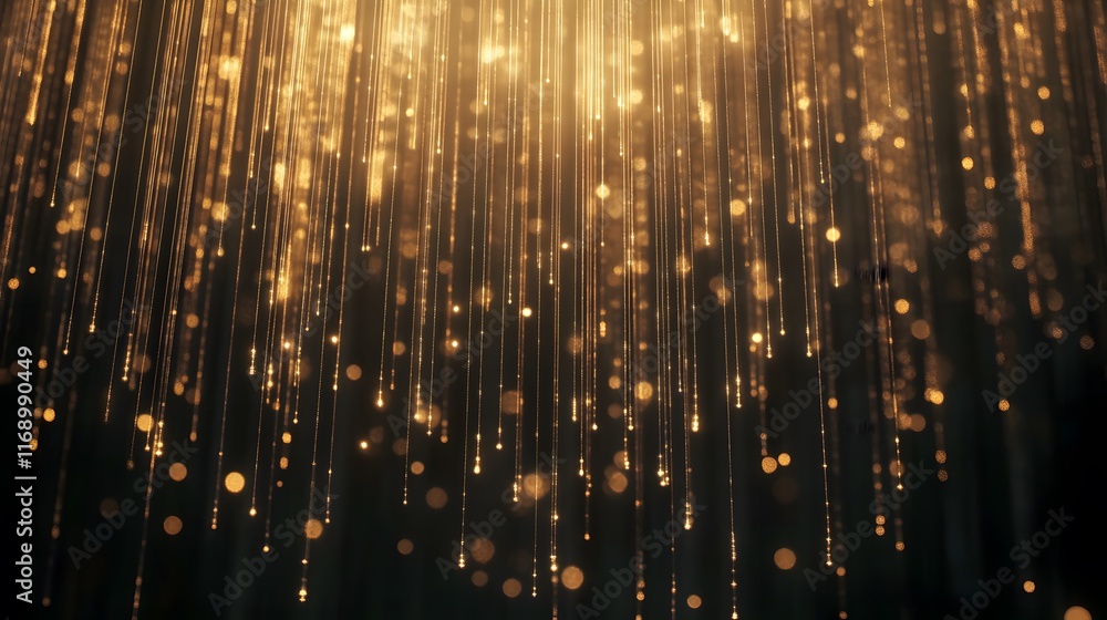 Poster golden light strings falling dark background