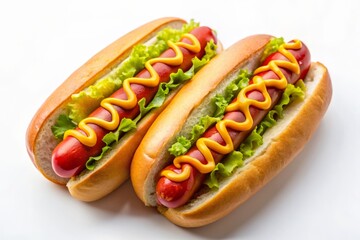 Minimalist Duo: Two Grilled Hot Dogs on White Background