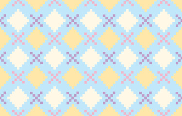 Fototapeta premium Thai pixel pattern. Abstract seamless pattern.Simple modern background. Repeat geometric design.pixel pattern with Nordic snowflakes for winter hats, ugly sweaters, jumpers. wallpapper