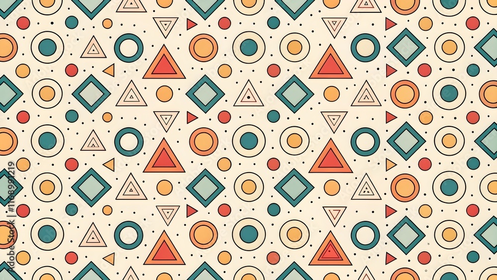 Poster colorful geometric pattern with circles and triangles.