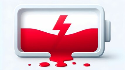 Fototapeta premium renwable uncharged empty energy low red damaged battery sign in white background