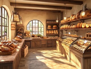 Artisan bread display cozy bakery food photography warm interior close-up gastronomy delight