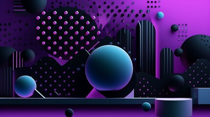 Fototapeta premium Abstract Purple Background with Geometric Shapes and Spheres