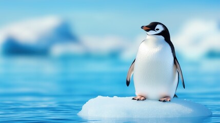 Fototapeta premium Gentle Penguin on Iceberg in Blue Waters