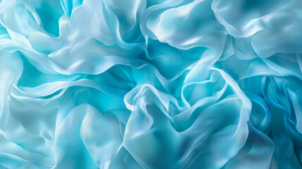Obraz premium Aqua blue sheer fabric, softly draped, showcasing delicate texture and subtle color gradients..