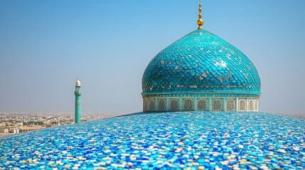 Obraz premium Turquoise dome and minaret of a mosque.