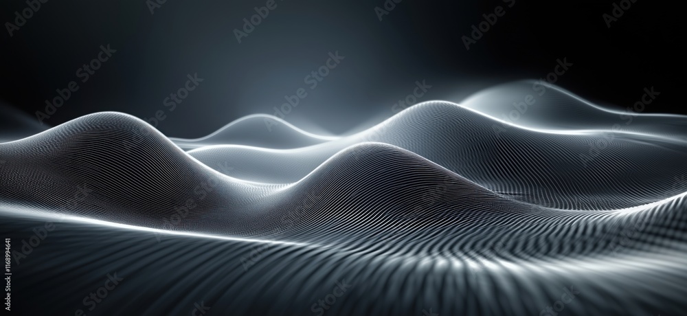 Aufkleber abstract waveforms in monochrome, smooth flowing lines creating a serene landscape of undulating hil